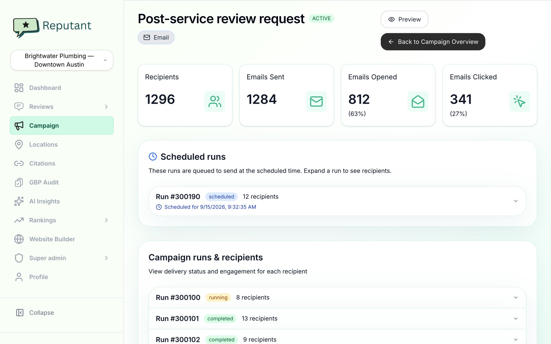 Sample: campaign run and recipients
